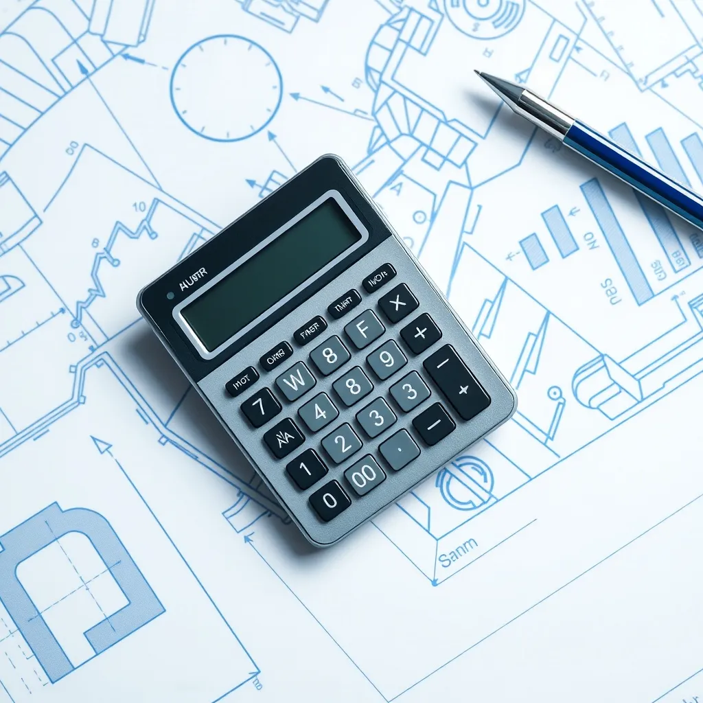 Professional technical blueprint of a financial calculator o