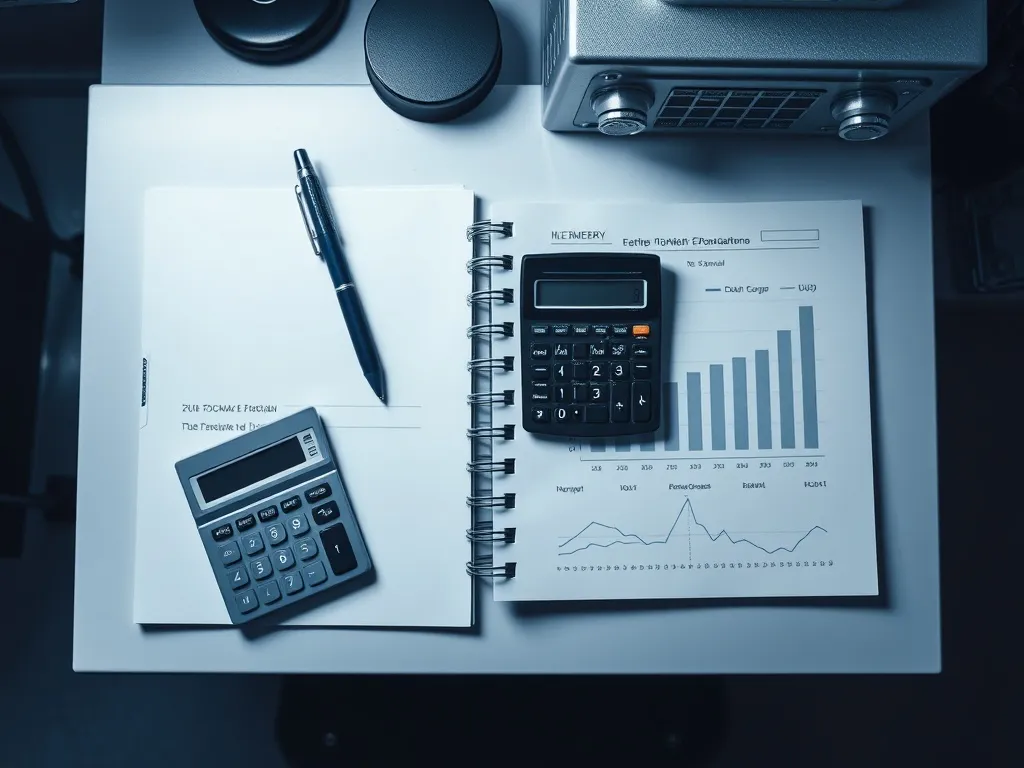 A professional, technical overhead shot of a clean desk with